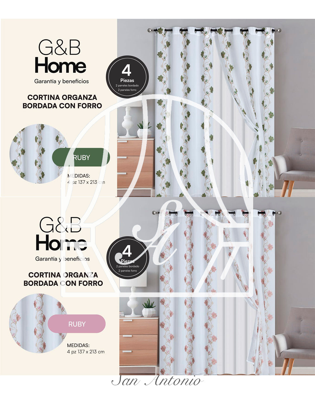 CORTINA ORGANZA BORDADA FORRO G&B