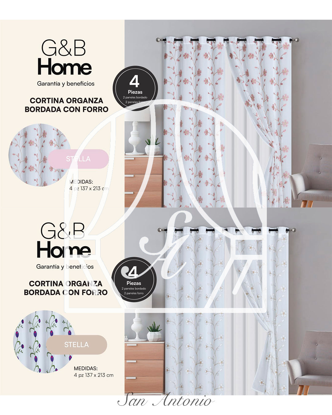 CORTINA ORGANZA BORDADA FORRO G&B