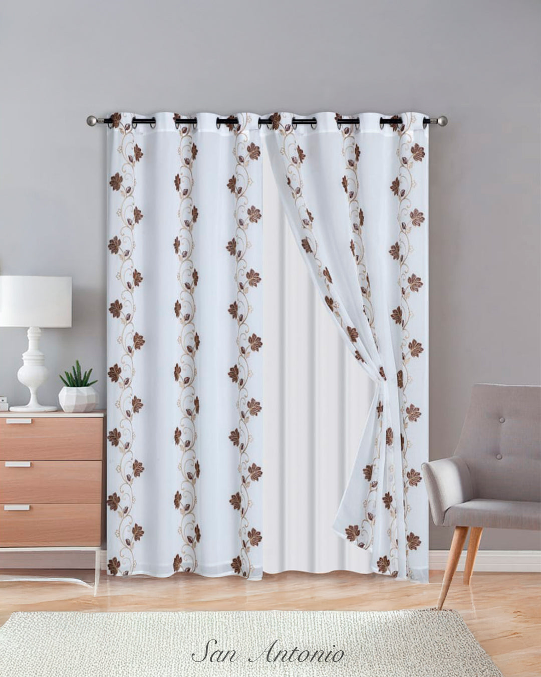 CORTINA ORGANZA BORDADA FORRO G&B