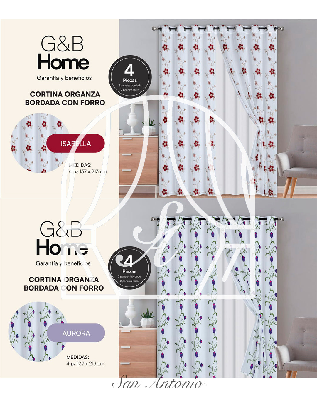 CORTINA ORGANZA BORDADA FORRO G&B