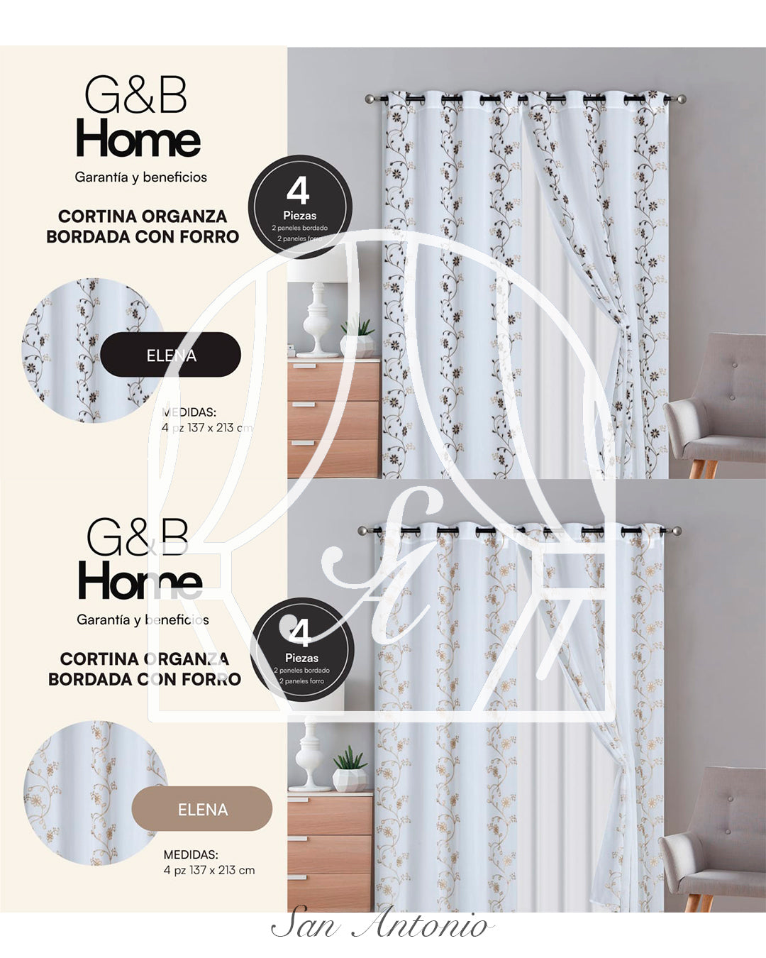 CORTINA ORGANZA BORDADA FORRO G&B